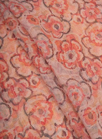 (Pre Cut-1 Meter) Linen Orange Color Geometrical Pattern Digital Print Fabric