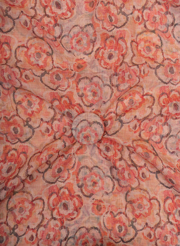 (Pre Cut-1 Meter) Linen Orange Color Geometrical Pattern Digital Print Fabric