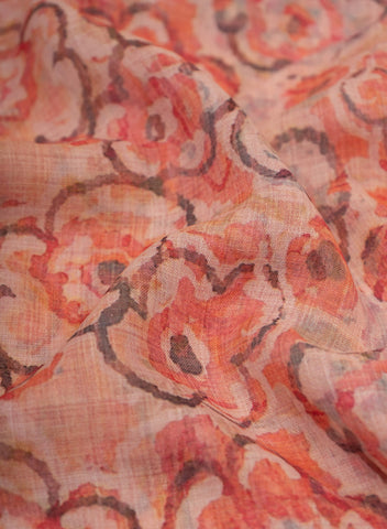 (Pre Cut-1 Meter) Linen Orange Color Geometrical Pattern Digital Print Fabric