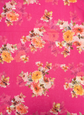 (Pre Cut -1.5 Meter) Pink Color Floral Pure Georgette Fabric