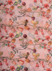 (Art Linen) Linen Peach Color Floral Pattern Digital Print Fabric