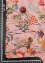 (Art Linen) Linen Peach Color Floral Pattern Digital Print Fabric