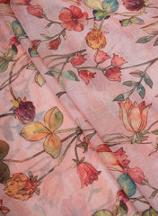 (Art Linen) Linen Peach Color Floral Pattern Digital Print Fabric