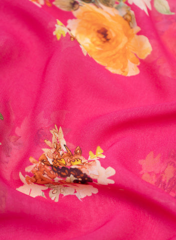 (Pre Cut -1.5 Meter) Pink Color Floral Pure Georgette Fabric