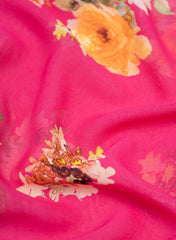 Rose Red  and pink Floral Pure Georgette Fabric