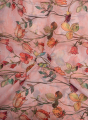 (Art Linen) Linen Peach Color Floral Pattern Digital Print Fabric