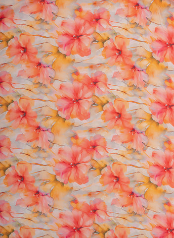 (Pre Cut 1-MeterLinen Satin Multi Color Floral Pattern Digital Print Fabric