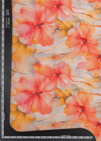 (Pre Cut 1-MeterLinen Satin Multi Color Floral Pattern Digital Print Fabric