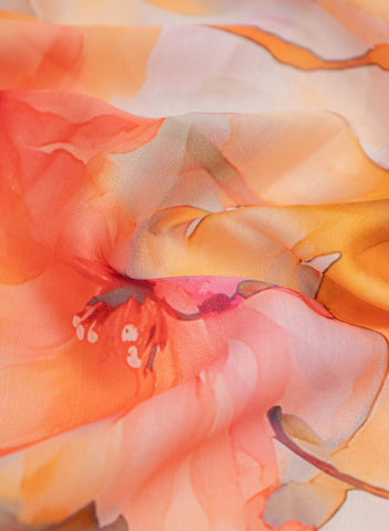 (Pre Cut 1-MeterLinen Satin Multi Color Floral Pattern Digital Print Fabric