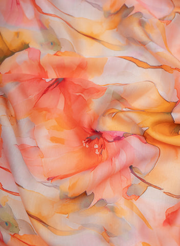 (Pre Cut 1-MeterLinen Satin Multi Color Floral Pattern Digital Print Fabric