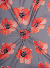 Linen Satin Grey Color With Orange Floral Pattern Digital Print Fabric