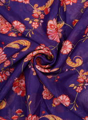 Royal Purple Floral Print Pure Georgette Fabric