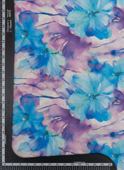 Linen Satin Shades Of Blue Color Big Floral Pattern Digital Print Fabric