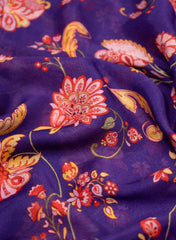 Royal Purple Floral Print Pure Georgette Fabric