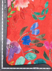 Red Floral Digital Printed Pure Dola Silk Fabric With Foil