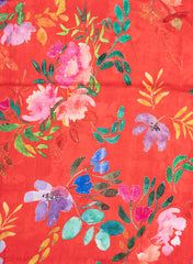 Red Floral Digital Printed Pure Dola Silk Fabric With Foil