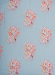 Linen Satin Sky Blue Color Floral Pattern Digital Print Fabric