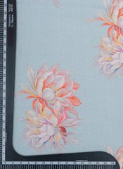 Linen Satin Sky Blue Color Floral Pattern Digital Print Fabric