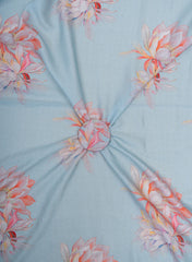 Linen Satin Sky Blue Color Floral Pattern Digital Print Fabric