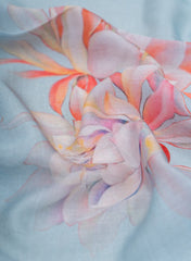 Linen Satin Sky Blue Color Floral Pattern Digital Print Fabric