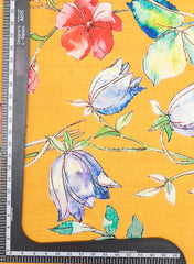 Fire Yellow Floral Digital Printed Pure Dola Silk Fabric With Foil