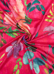 Wild Berry Floral Digital Printed Pure Dola Silk Fabric With Foil