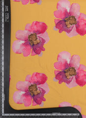 Linen Satin Yellow Color With Pink Floral Pattern Digital Print Fabric