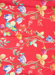 Red Floral Digital Printed Pure Dola Silk Fabric With Foil