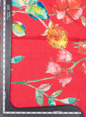 Red Floral Digital Printed Pure Dola Silk Fabric With Foil