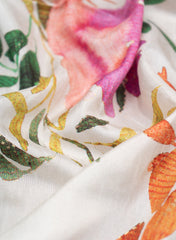 Off White Floral Digital Printed Pure Dola Silk Fabric With Foil