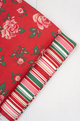 Red Rose Pattern HandLoom Linen Discharge Print (Cotton Flex) Fabric