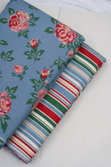 Red Rose And Stripes Patten Mix And Match HandLoom Linen  Discharge Print (Cotton Flex) Fabric