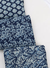 Indigo Floral Block Print Pure Cotton Cambric Fabric