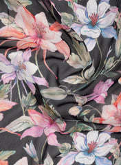 Pure Georgette Black Color Floral Digital Print Fabric