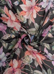 Pure Georgette Black Color Floral Digital Print Fabric