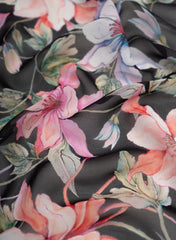 Pure Georgette Black Color Floral Digital Print Fabric