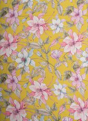 Pure Georgette Lemon Yellow And Pink Color Floral Digital Print Fabric