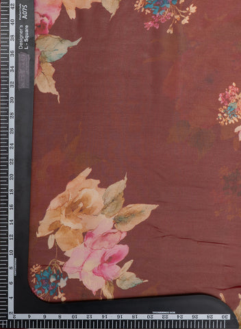 (Pre Cut -2 Meter)Pure Georgette Burgundy Red Color Floral Digital Print Fabric