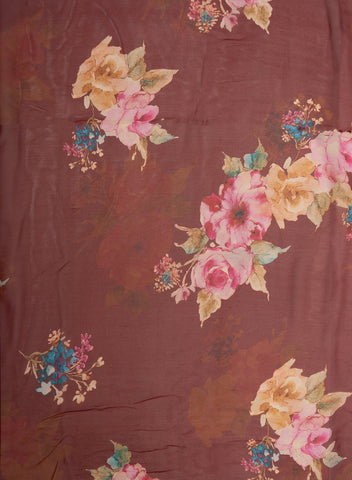 (Pre Cut -2 Meter)Pure Georgette Burgundy Red Color Floral Digital Print Fabric