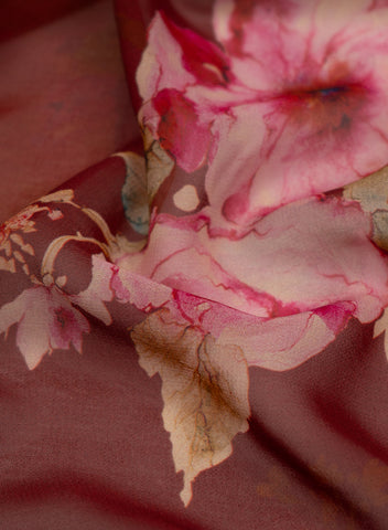 (Pre Cut -2 Meter)Pure Georgette Burgundy Red Color Floral Digital Print Fabric