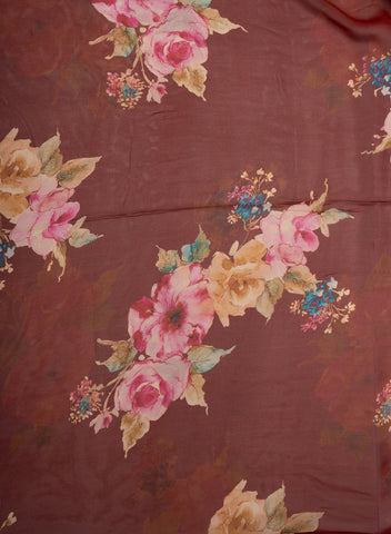 (Pre Cut -2 Meter)Pure Georgette Burgundy Red Color Floral Digital Print Fabric