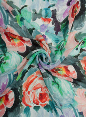 Pure Chinnon Chiffon Multi Color Shaded Floral Digital Print Fabric