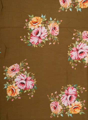 (Pre Cut -3. Meter) Chinnon Chiffon Golden Brown Color Rose Digital Print