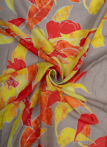 (Pre Cut -1 Meter)Chinnon Chiffon Grey Color Floral Digital Print