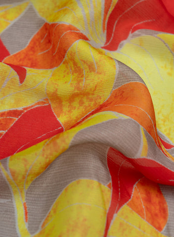 (Pre Cut -1 Meter)Chinnon Chiffon Grey Color Floral Digital Print