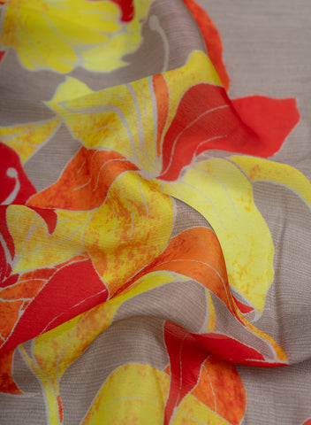 (Pre Cut -1 Meter)Chinnon Chiffon Grey Color Floral Digital Print