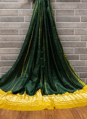 Pure Modal Satin Green And Yellow Tie And Dye Lagdi Patta Dupatta 42inches