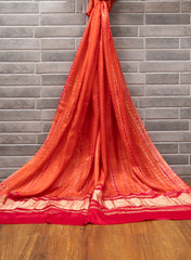 Pure Modal Satin Orange Tie And Dye  Lagdi Patta Dupatta 42inches