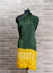 Pure Modal Satin Green And Yellow Tie And Dye Lagdi Patta Dupatta 42inches