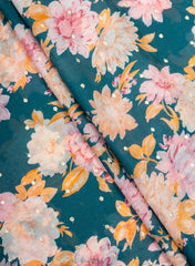 Pure Chinnon Chiffon Cerulean Blue Color Floral Print With Butti Embroidery Fabric.